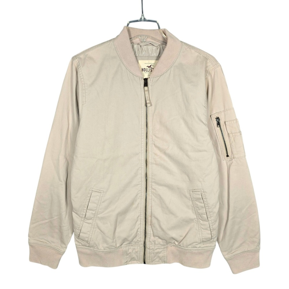 Vintage Y2K Hollister Bomber Jacket Mens Medium Twill Military Flight Beige
